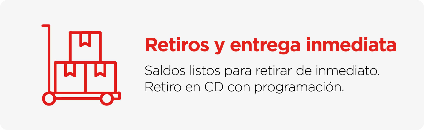 Retiros y entrega inmediata: saldos listos para retirar de inmediato. Retiro en CD con programacion.