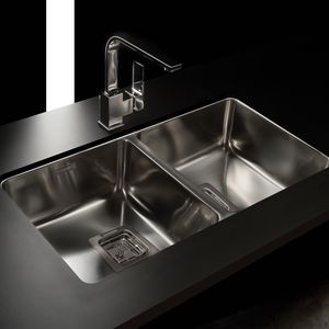 Lavaplatos Doble Q76 Rectangular Bajo Cubierta con Rebalse Cromado