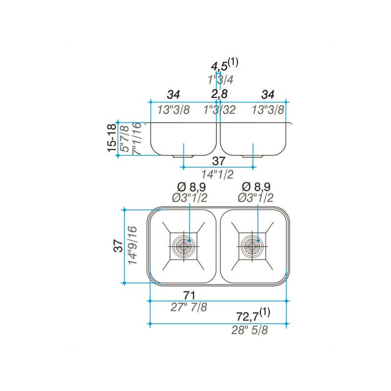 Cocina-Lavaplatos-Doble-C37-Rectangular-Bajo-Cubierta-con-Rebalse-Cromado