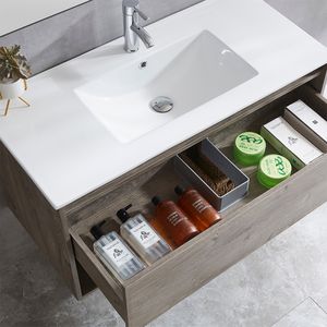 Mueble de Baño Queen Cajón y Repisa con Lavamanos y Fijaciones Grey Oak 900 mm