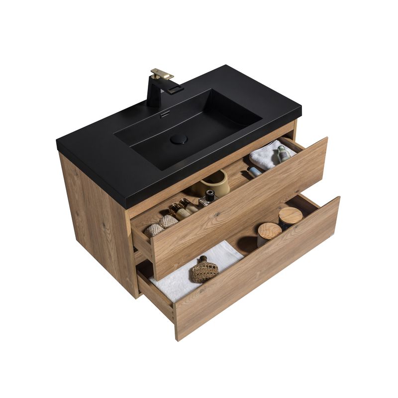 Baños-Mueble-de-Baño-City-con-Lavamanos-Negro-Mate-y-Desague-Base-Nutwood-900-mm
