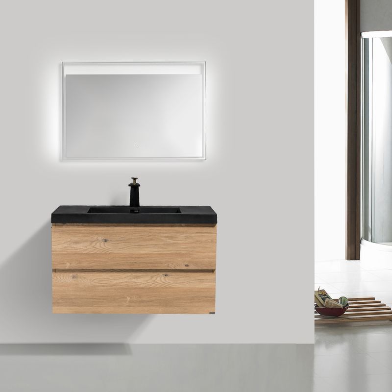 Baños-Mueble-de-Baño-City-con-Lavamanos-Negro-Mate-y-Desague-Base-Nutwood-900-mm