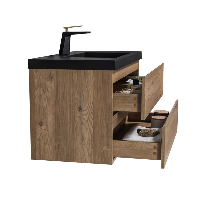 Baños-Mueble-de-Baño-City-con-Lavamanos-Negro-Mate-y-Desague-Base-Nutwood-900-mm