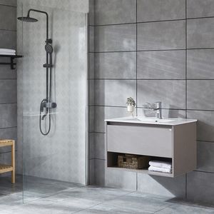 Mueble de Baño Queen Cajón y Repisa con Lavamanos y Fijaciones Cool Grey 700 mm