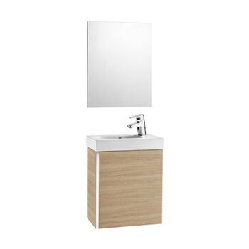 Mueble de Baño Mini Una Puerta con Espejo y Lavamanos Roble 450 mm