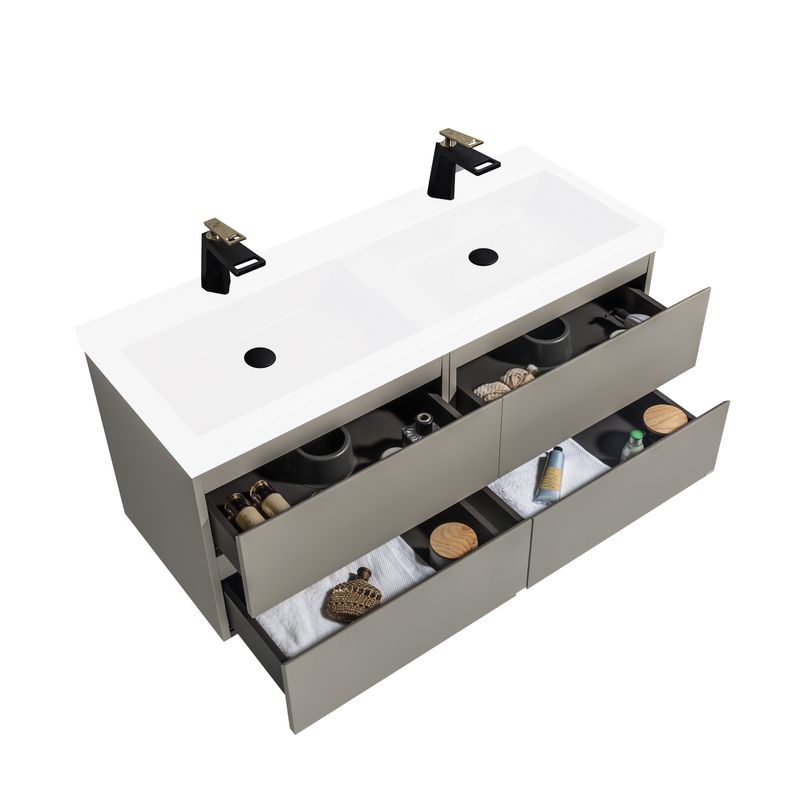 Baños-Mueble-de-Baño-City-Doble-con-Lavamanos-Blanco-y-Desague-Base-Thunder-Grey-Mate-1200-mm