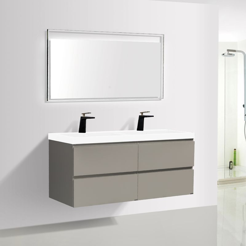 Baños-Mueble-de-Baño-City-Doble-con-Lavamanos-Blanco-y-Desague-Base-Thunder-Grey-Mate-1200-mm