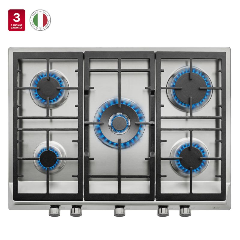 Cocina-Encimera-Inoxidable-Gas-5q-Doble-Anillo-Empotrada-70-cm