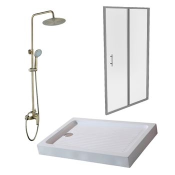 Mampara Aura + Receptáculo Zen + Grifería Urban Antique Bronce