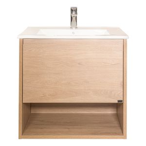 Mueble de Baño Delfos un Cajón y Repisa con Lavamanos Base Light Oak 600 mm