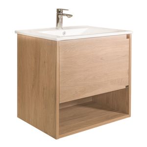 Mueble de Baño Delfos un Cajón y Repisa con Lavamanos Base Light Oak 600 mm