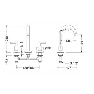 Griferia Lavamanos IXO Bimando sin Desagüe Cromado 240 mm