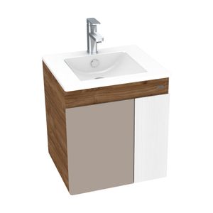 Mueble de Baño Kyle con Lavamanos Suspendido Color Café con 2 Puertas Blanco y Gris 510x550 mm