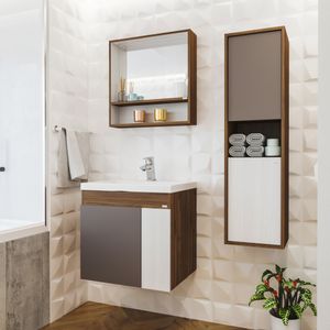 Mueble de Baño Kyle con Lavamanos Suspendido Color Café con 2 Puertas Blanco y Gris 510x550 mm