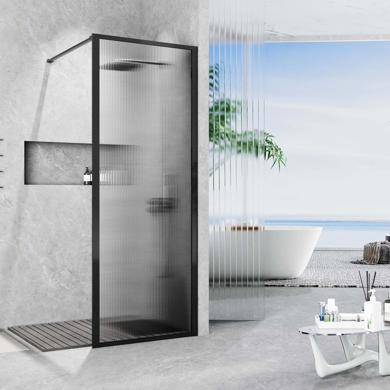 Baños-Mampara-Ducha-Marbella-Fija-con-Vidrio-Acanalado-Perfil-Negro-Mate-900x1980-mm