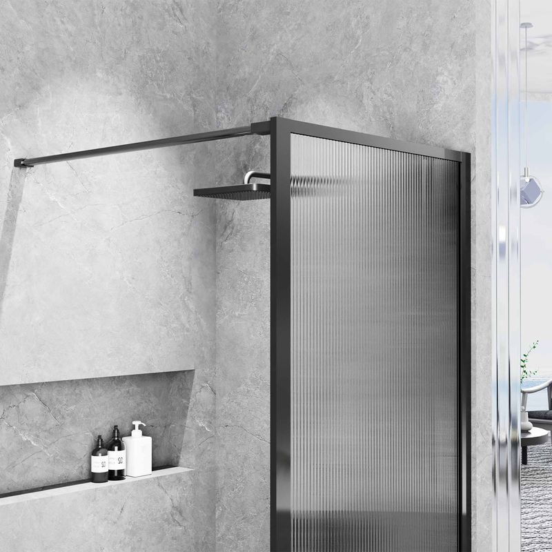 Baños-Mampara-Ducha-Marbella-Fija-con-Vidrio-Acanalado-Perfil-Negro-Mate-900x1980-mm