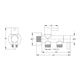 Llave angular con 2 Salidas Cromada HE-HE 1/2"