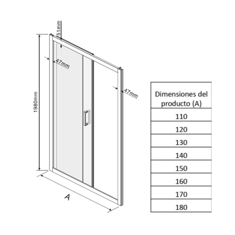 Baños-Mampara-Ducha-Receptaculo-Clover-1-Puerta-Fija-Mate-1400x1980-mm