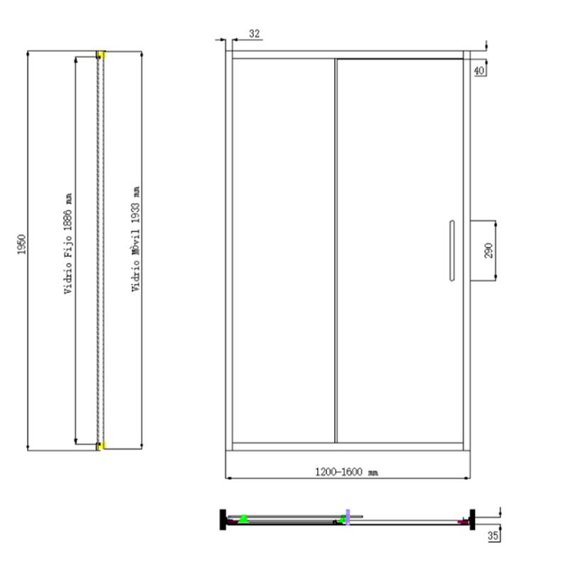 Baños-Mampara-Ducha-de-Vidrio-Templado-Aura-Perfil-Cromado-1300x1950mm-