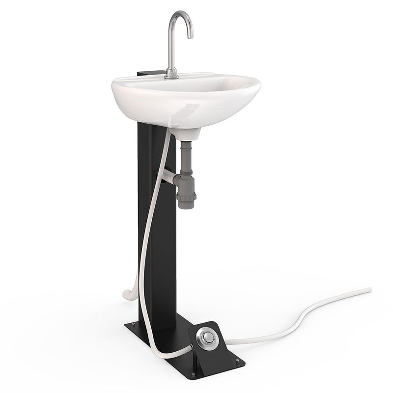 Baños-Pedestal-Estacion-Lavado-con-Lavamanos-Pedal-y-Grifo-Blanco-sin-Contacto