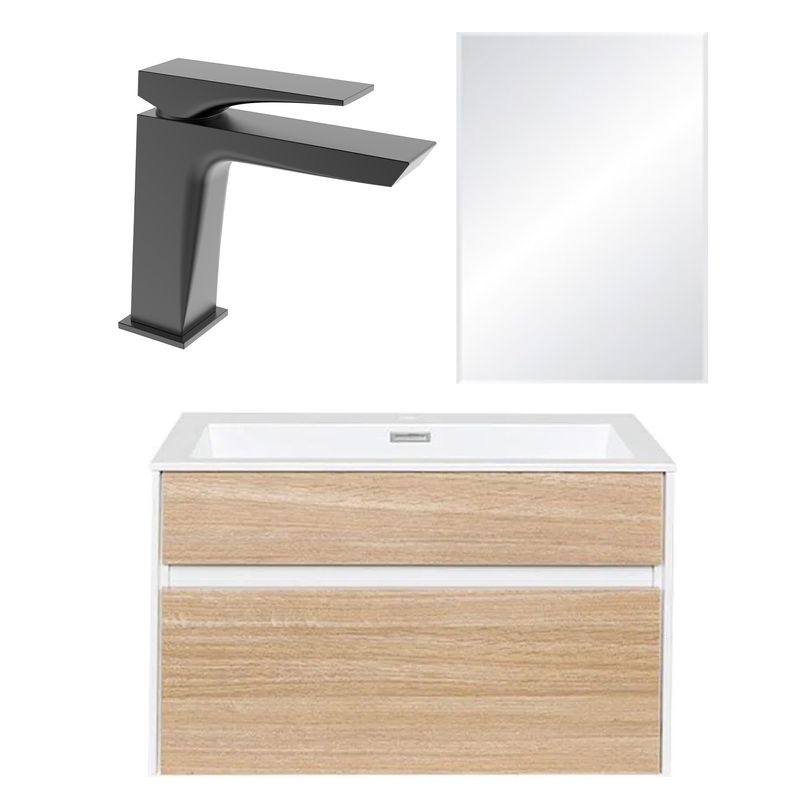 Baños-Mueble-Sunset-900-Teak---Espejo-Cherry-90---Griferia-Kubika-Negro-Mate
