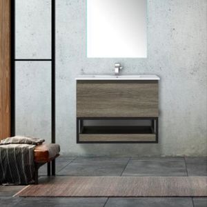 Mueble de Baño Delfos un Cajón y Repisa Bandeja Deslizante con Lavamanos Base Cinder 900 mm