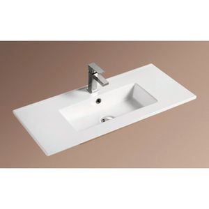 Cubierta Lavamanos Kubika Slim Empotrada 80 Cm con Rebalse Blanco