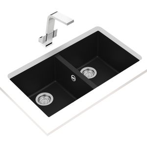 Lavaplatos de Granito Square 2 Cubetas Negro 760x430 mm