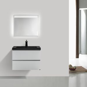 Mueble de Baño City con Lavamanos Negro Mate y Desagüe Base High Grey Glossy 700x550x480 mm