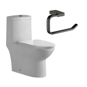 WC One Piece Apolo a Piso + Portarrollo Asis sin Tapa Negro Mate