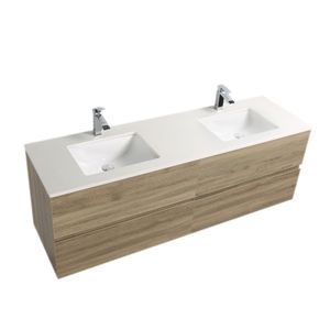 Mueble de Baño Rain Doble Cubierta Quarztone Blanco con Lavamanos Bajo Cubierta y Desagüe Base Cart Oak 1800 mm