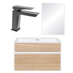 Baños-Mueble-Sunset-900-Teak---Espejo-Cherry-90---Griferia-Kubika-Negro-Mate