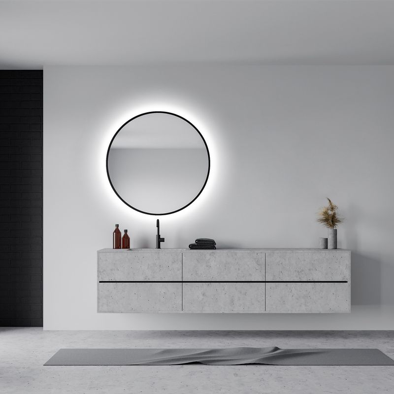 Baños-Espejo-Sharon-round-borde-Negro-mate-Ø1000mm-con-Led