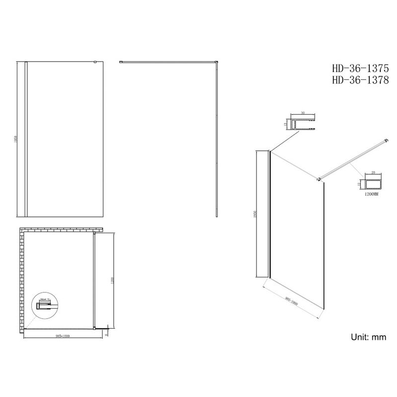 Baños-Mampara-Fija-Style-N-con-Brazo-Extensor-Negro-Mate-1000-Mm