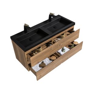 Mueble de Baño City Doble con Lavamanos Negro Mate y Desagüe Base Nutwood 1200x500x520 mm