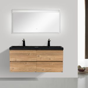 Mueble de Baño City Doble con Lavamanos Negro Mate y Desagüe Base Nutwood 1200x500x520 mm