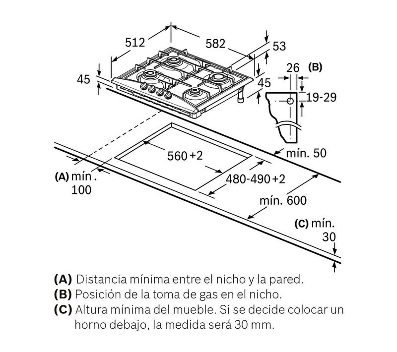 Cocina-Encimera-a-Gas-4-Quemadores-PGP6G5B90-Inoxidable-60-cm