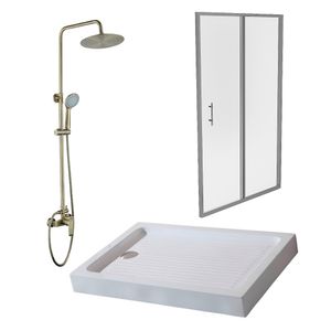 Mampara Aura + Receptáculo Zen + Grifería Urban Antique Bronce