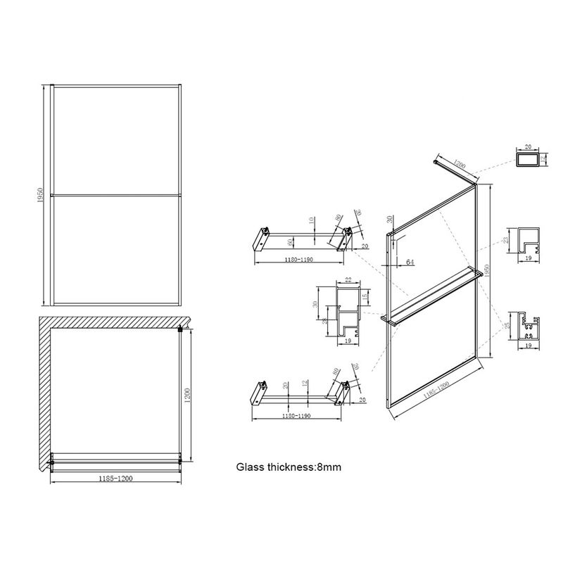 Baños-Mampara-Fija-Simone-con-Brazo-Extensor-Y-Barra-Cromo-1200-Mm