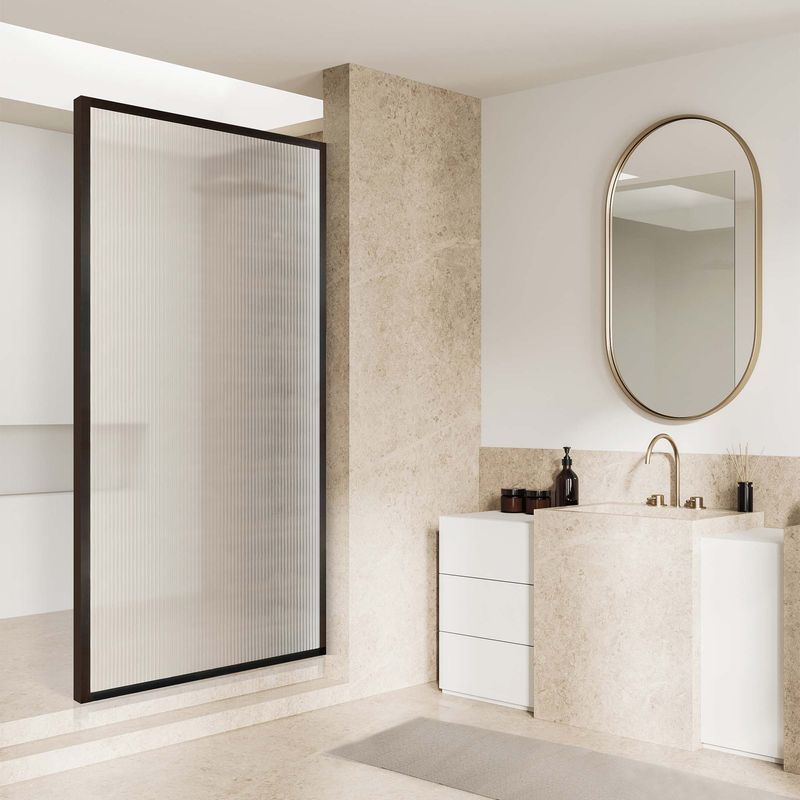 Baños-Mampara-de-Ducha-Canale-con-Vidrio-Fijo-Texturizado-Negro-Mate-800x1900-mm