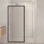 Baños-Mampara-de-Ducha-Canale-con-Vidrio-Fijo-Texturizado-Negro-Mate-800x1900-mm