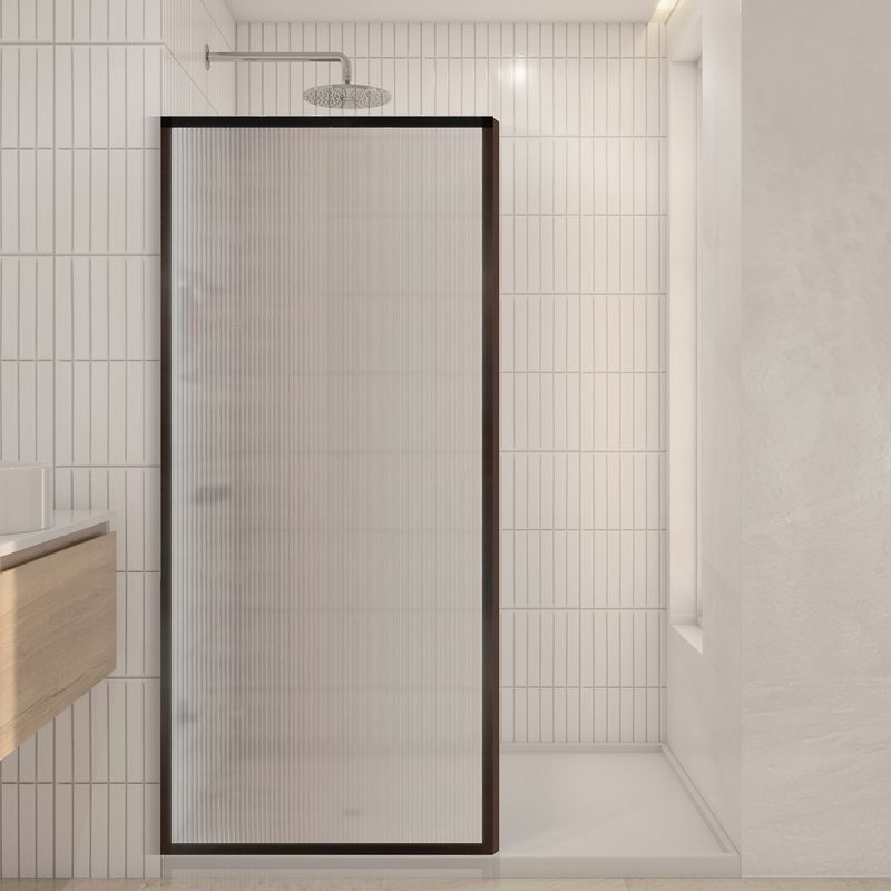 Baños-Mampara-de-Ducha-Canale-con-Vidrio-Fijo-Texturizado-Negro-Mate-800x1900-mm
