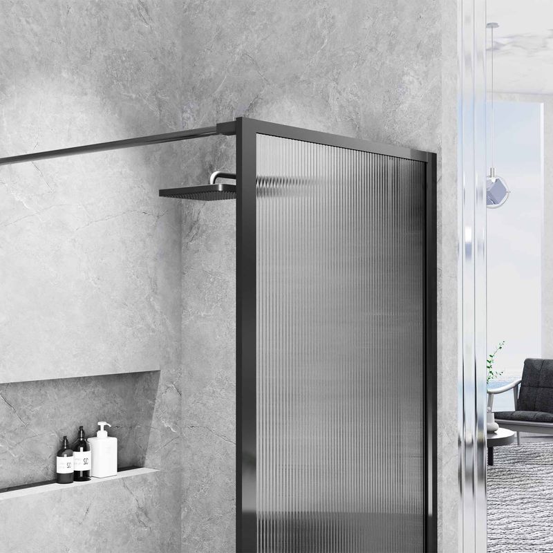 Baños-Mampara-Ducha-Marbella-Fija-con-Vidrio-Acanalado-Perfil-Negro-Mate-900x1980-mm