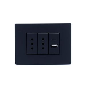 Placa Armada Noir Mate Tomacorriente Doble 10A y USB S33 119x86 mm