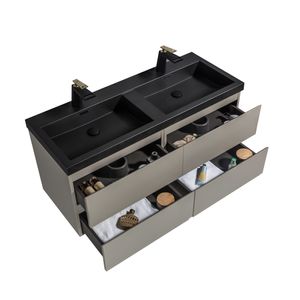 Mueble de Baño City Doble con Lavamanos Negro Mate y Desagüe Base Thunder Grey Mate 1200x500x520 mm