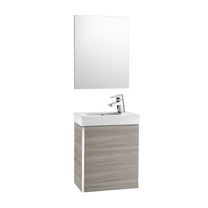 Baños-Mueble-de-Baño-Mini-Una-Puerta-con-Espejo-y-Lavamanos-Gris-Arenado-450-mm