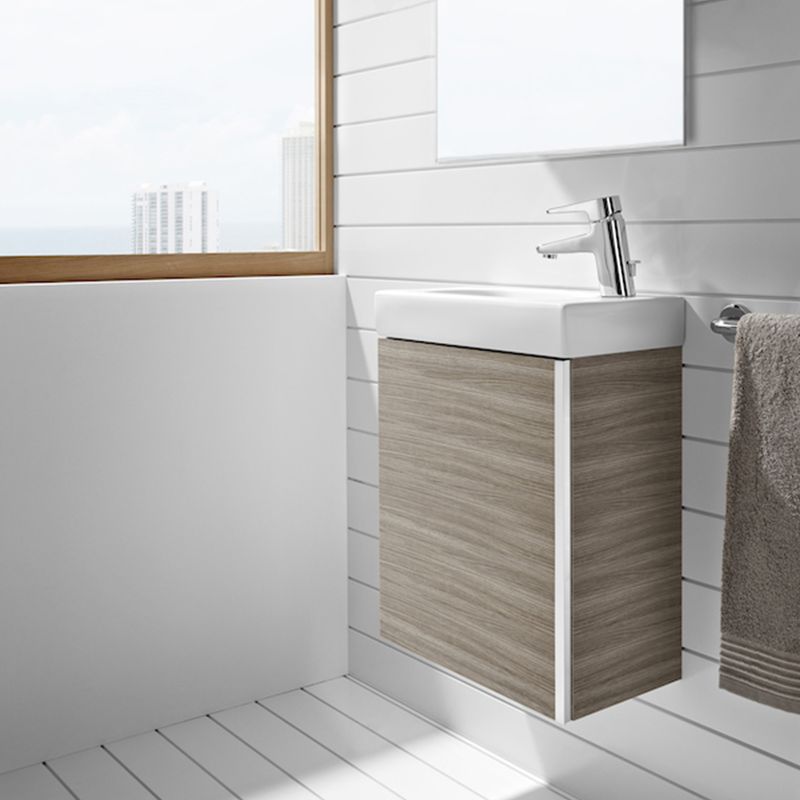Baños-Mueble-de-Baño-Mini-Una-Puerta-con-Espejo-y-Lavamanos-Gris-Arenado-450-mm