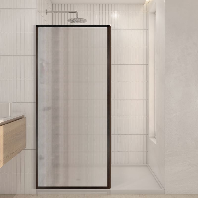 Baños-Mampara-de-Ducha-Canale-con-Vidrio-Fijo-Texturizado-Negro-Mate-900x1900-mm