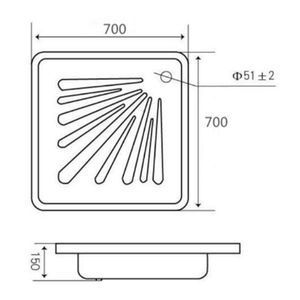 Receptáculo Single 700x700x150 mm Acero Esmaltado