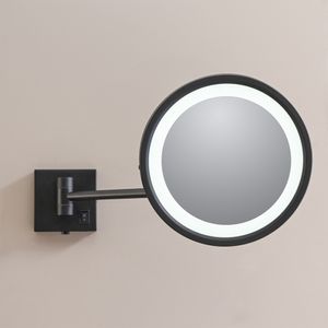 Espejo Muro Redondo con Aumento y Led Negro Mate